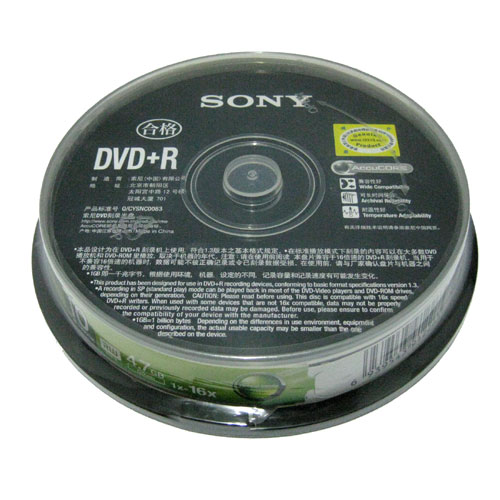索尼（SONY） 空白 光盘 刻录盘 DVD 刻录碟片 DVD+R 10片桶装