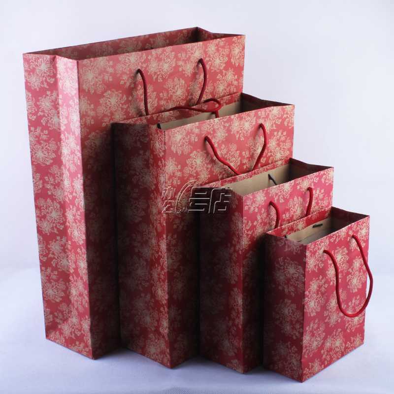 3号大红菊手提纸袋 服装纸袋 礼品包装纸袋 袋子 牛皮纸袋10个/包